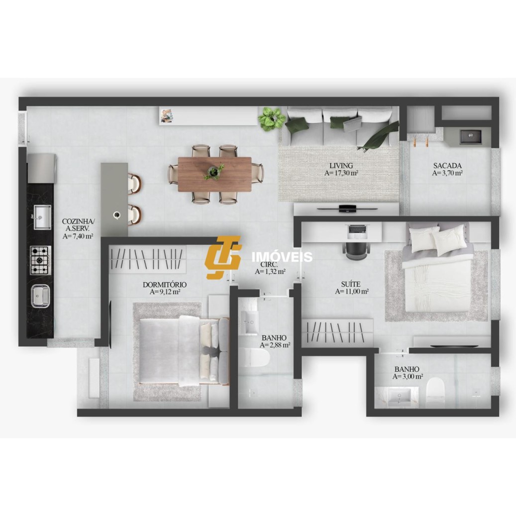 Apartamento à venda com 2 quartos, 63m² - Foto 2