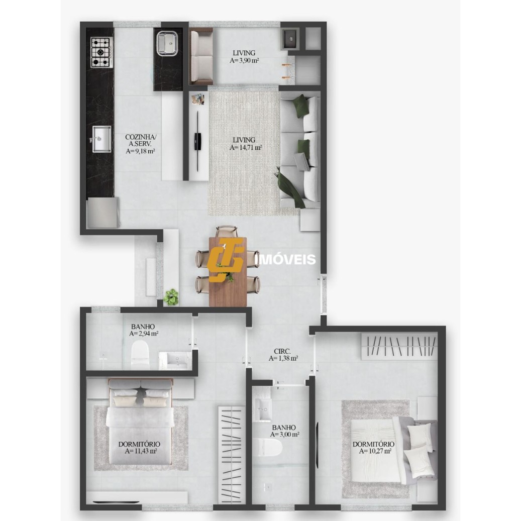 Apartamento à venda com 2 quartos, 63m² - Foto 3