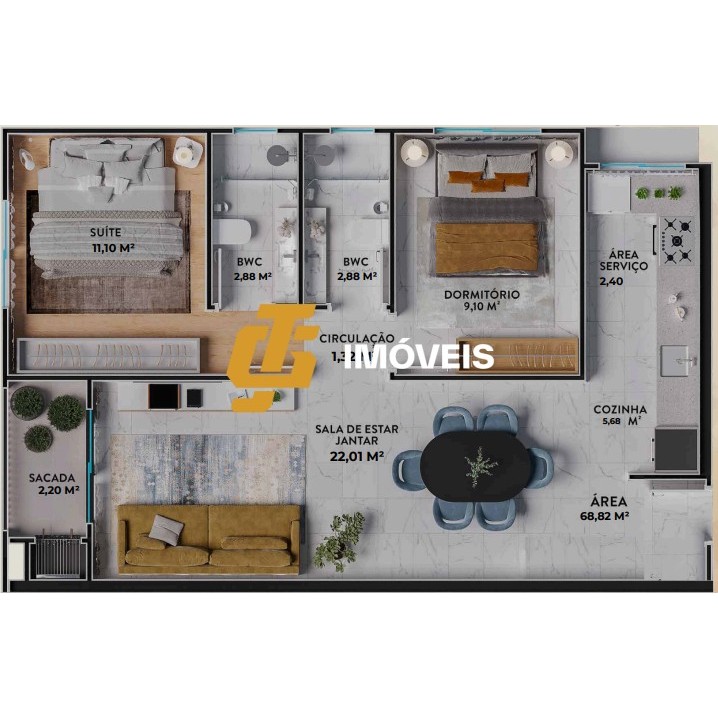 Apartamento à venda com 2 quartos, 69m² - Foto 7